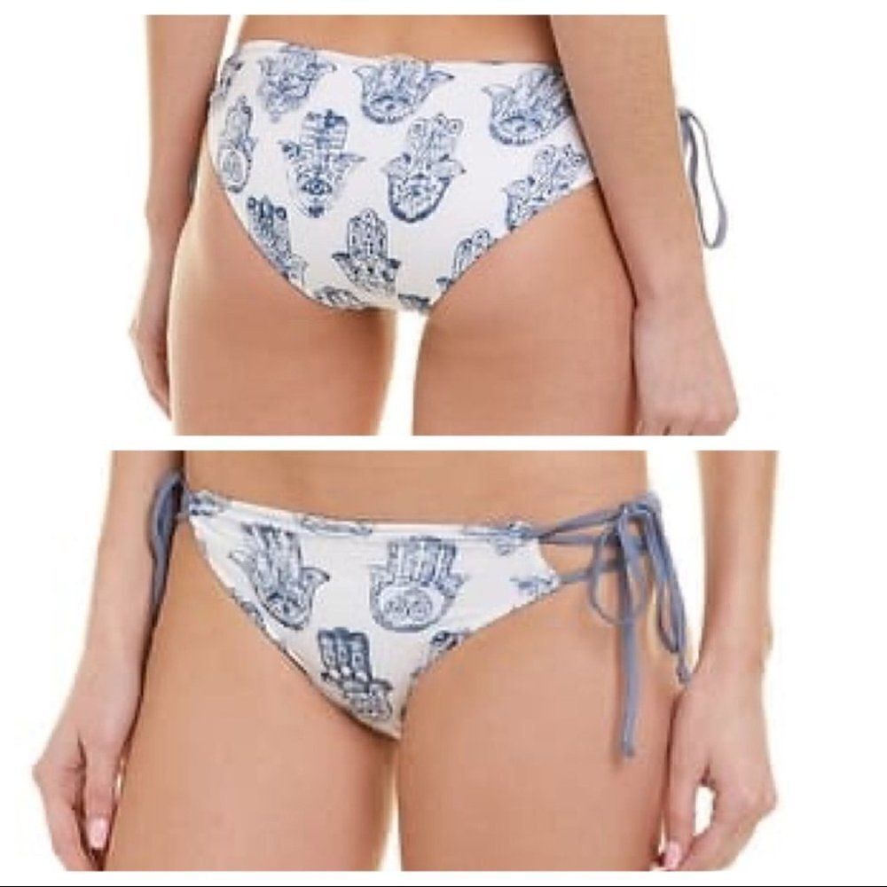 Chaser Hamsa side tie bikini bottom blue white